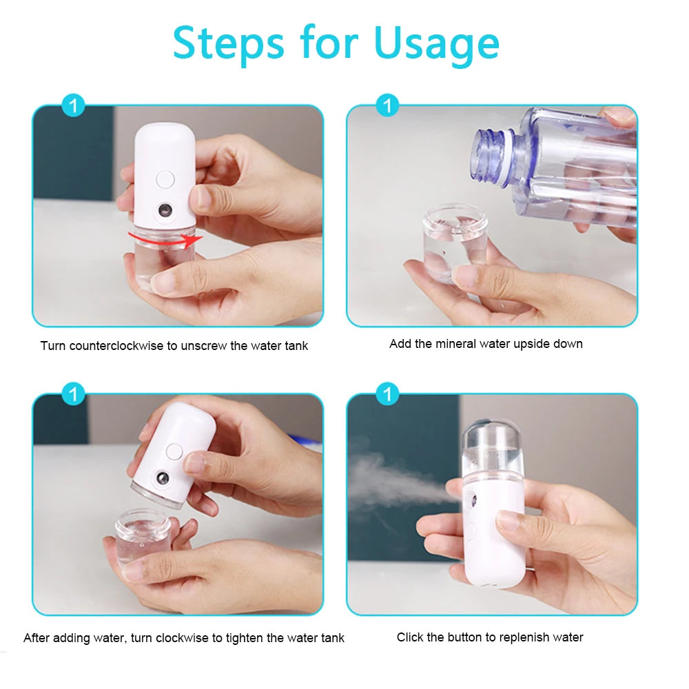 USB Mist Facial Sprayer  Humidifier Rechargeable Nebulizer Face Steamer Moisturizing