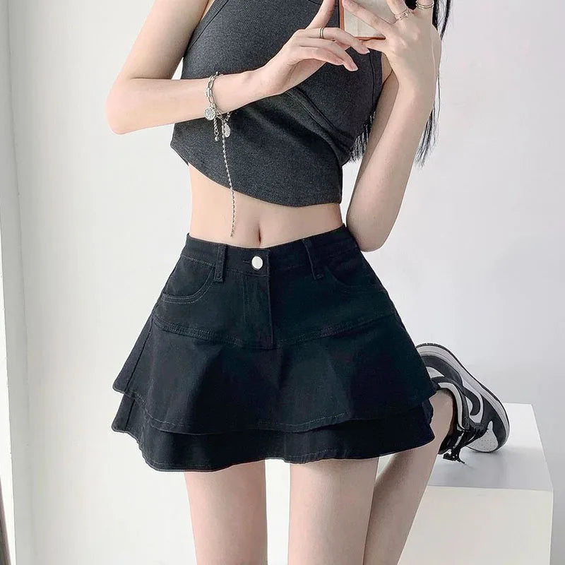 DEEPTOWN Vintage Denim Skirt Shorts Women Summer Korean Fashion