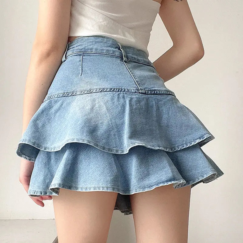 DEEPTOWN Vintage Denim Skirt Shorts Women Summer Korean Fashion