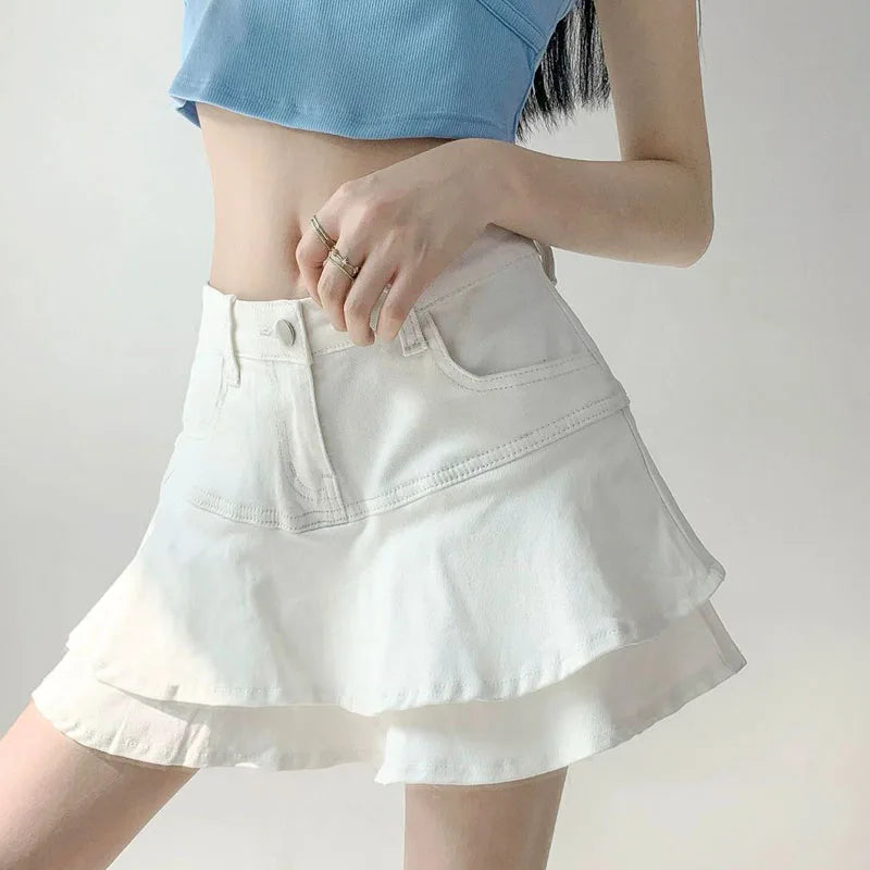 DEEPTOWN Vintage Denim Skirt Shorts Women Summer Korean Fashion