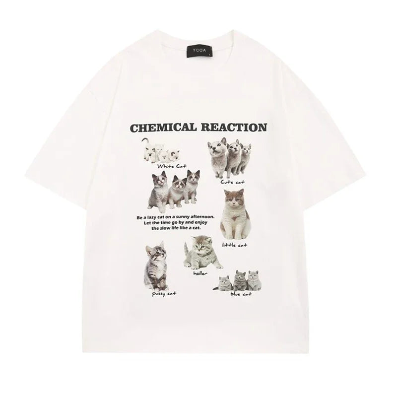 Top Women T-Shirt Oversized Cat Tees Korean Fashion