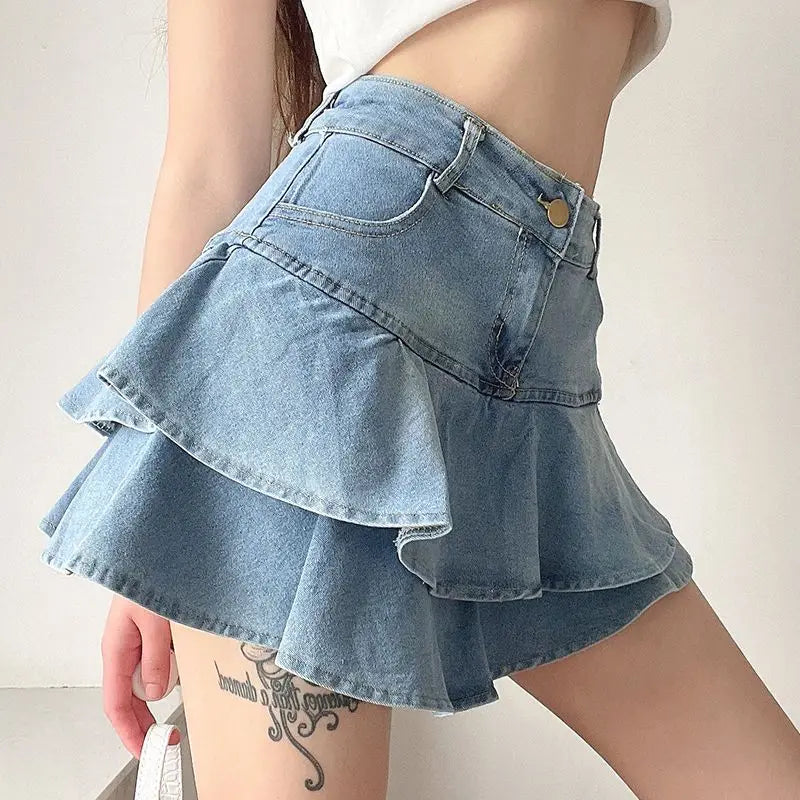 DEEPTOWN Vintage Denim Skirt Shorts Women Summer Korean Fashion