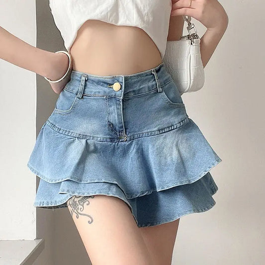 DEEPTOWN Vintage Denim Skirt Shorts Women Summer Korean Fashion