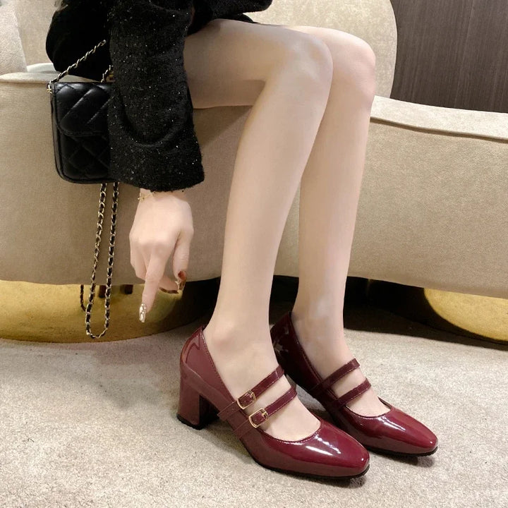 Autumn Women Double Buckle Mary Janes Shoes Leather