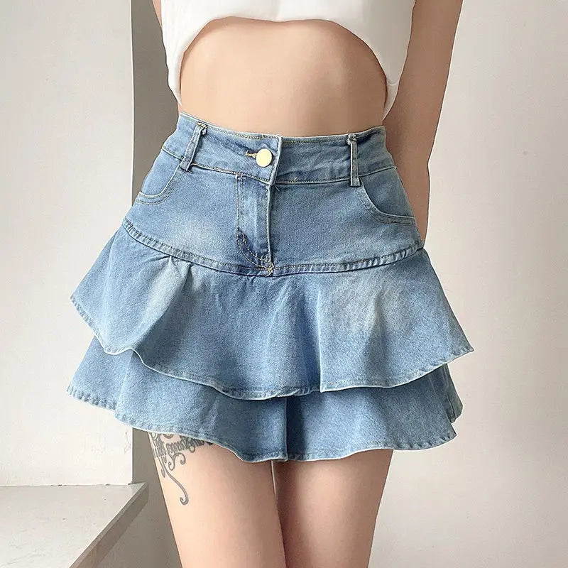 DEEPTOWN Vintage Denim Skirt Shorts Women Summer Korean Fashion