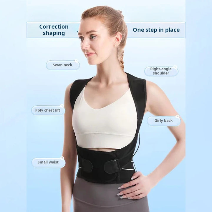 Shoulder and back posture correction with camel straps, adult body